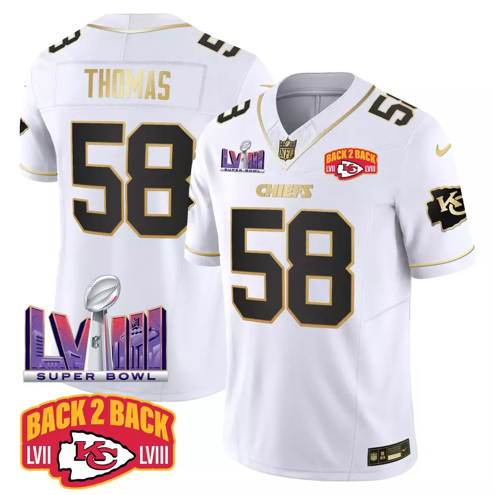 derrick thomas white gold mens kansas city chiefs super bowl lviii back 2 back gold patch vapor jersey v5 all stitched