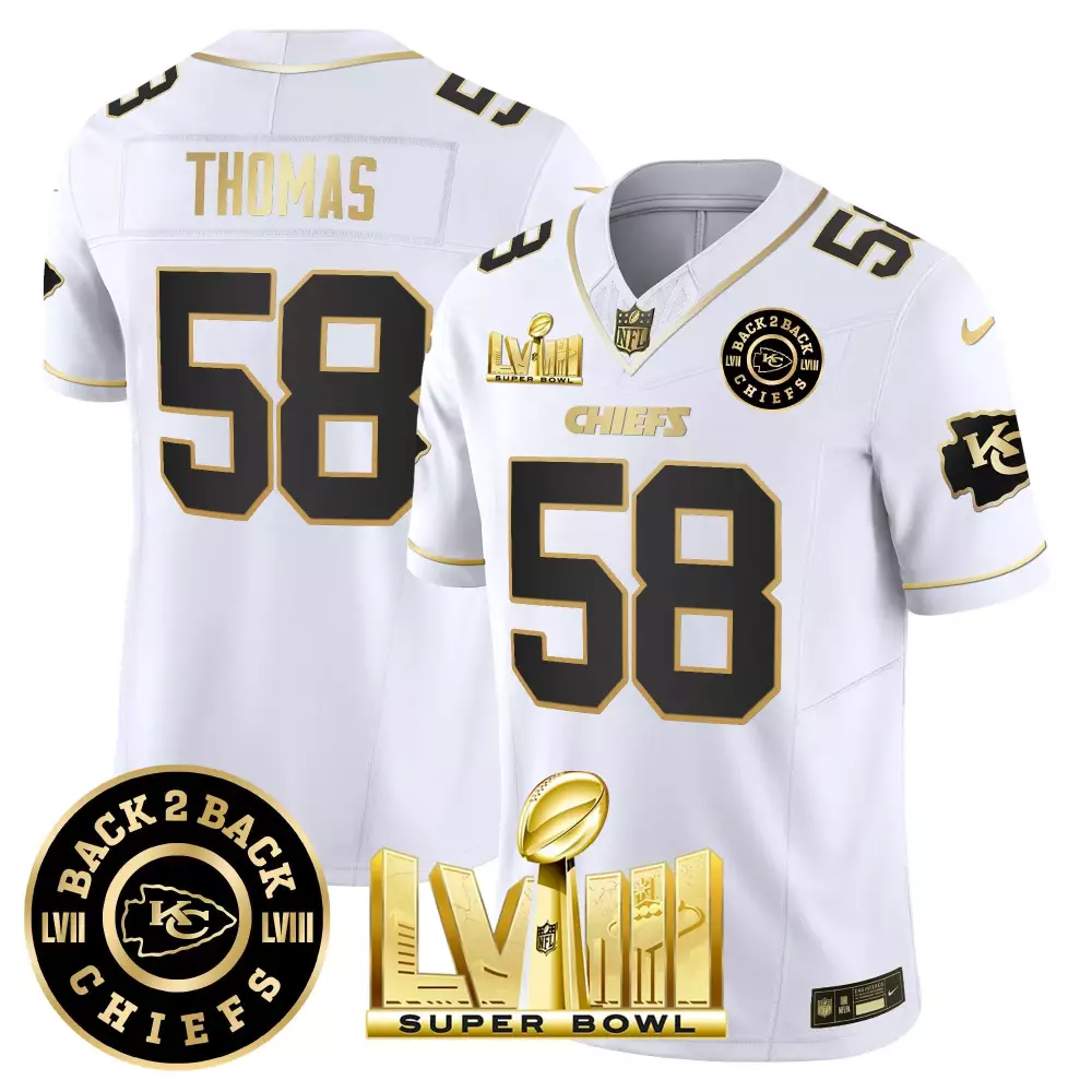 derrick thomas white gold mens kansas city chiefs super bowl lviii back 2 back gold patch vapor jersey v5 all stitched