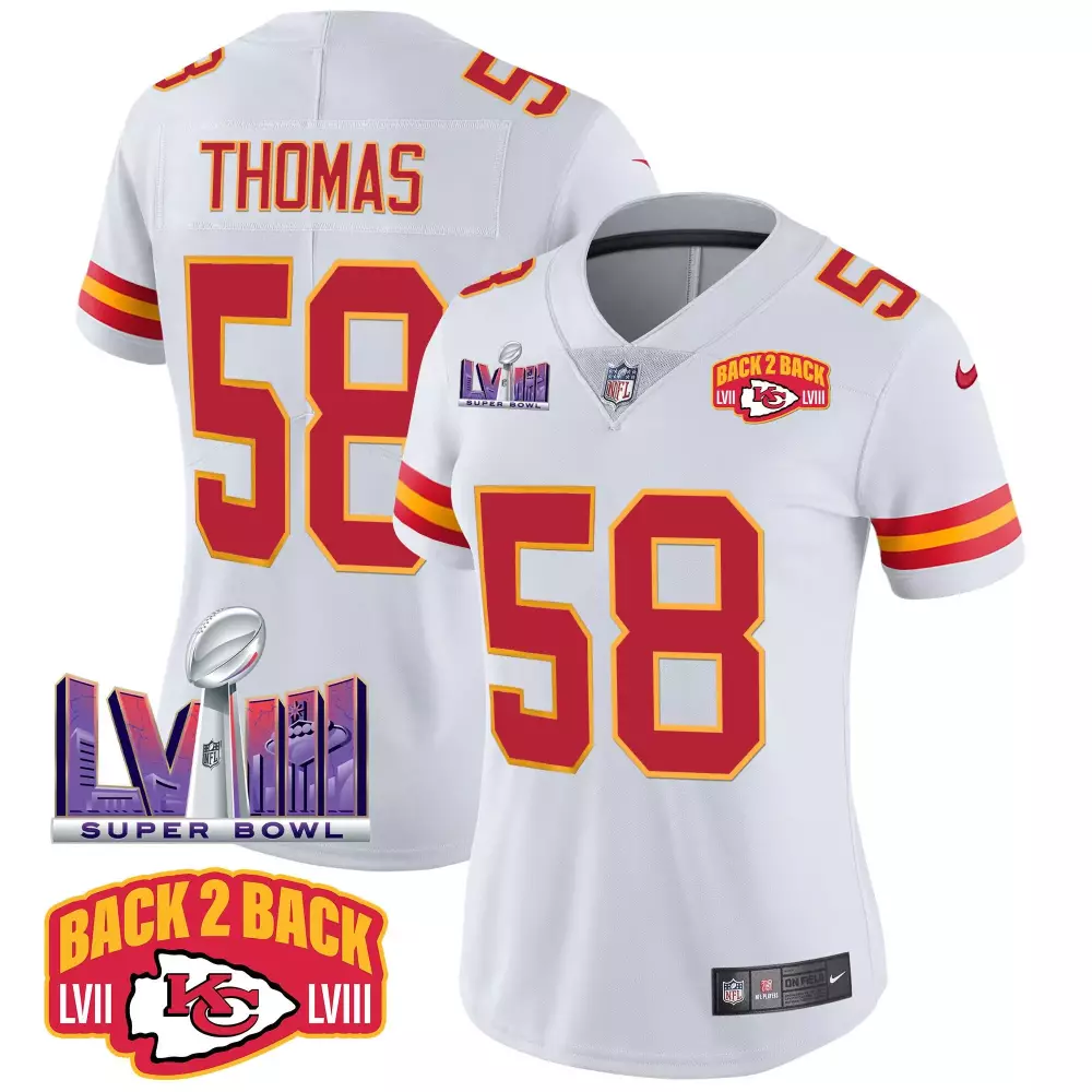 derrick thomas white womens kansas city chiefs super bowl lviii back 2 back patch vapor jersey all stitched