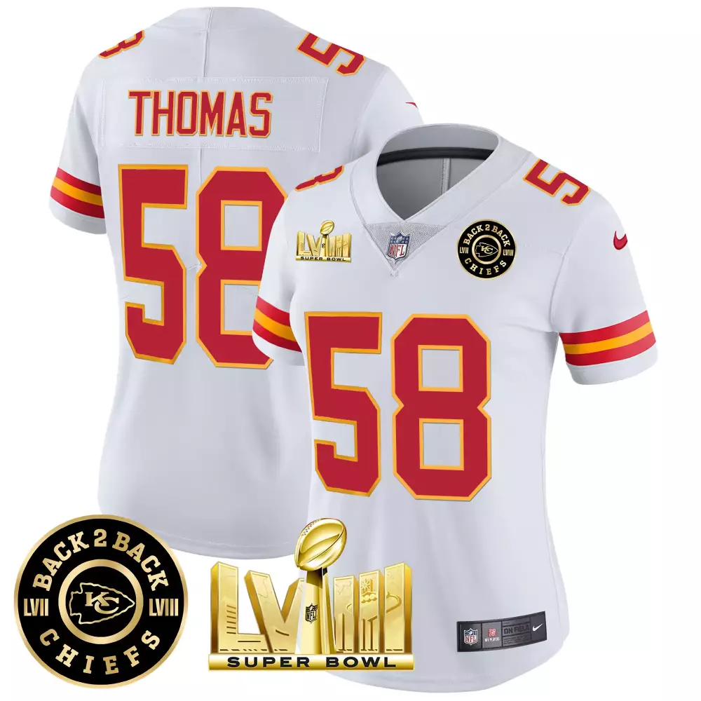 derrick thomas white womens kansas city chiefs super bowl lviii back 2 back patch vapor jersey all stitched