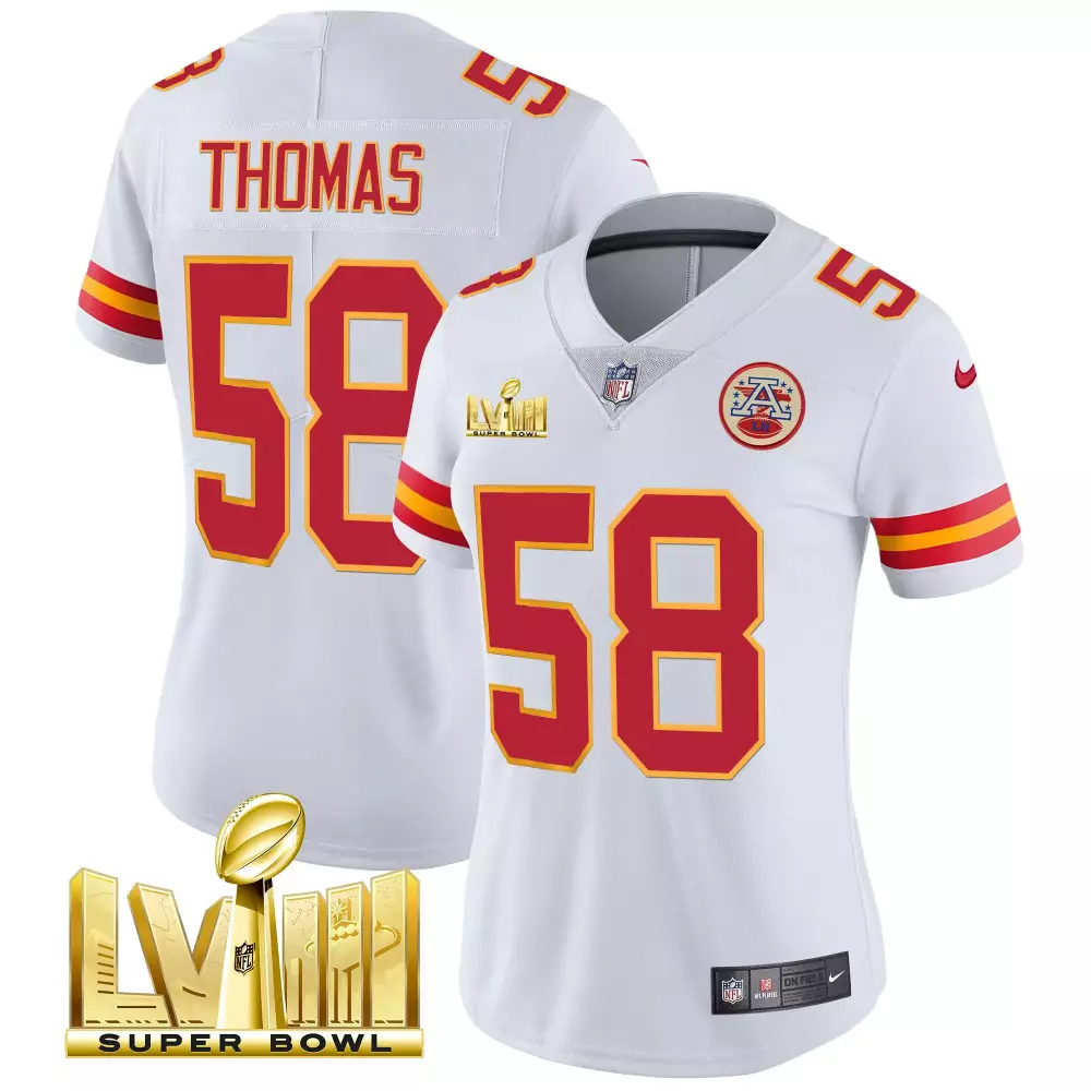 derrick thomas white womens kansas city chiefs super bowl lviii back 2 back patch vapor jersey all stitched