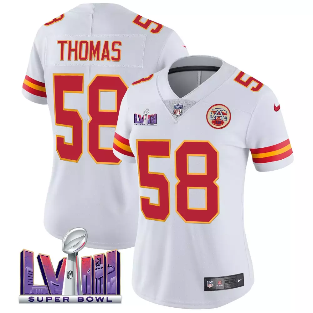 derrick thomas white womens kansas city chiefs super bowl lviii back 2 back patch vapor jersey all stitched