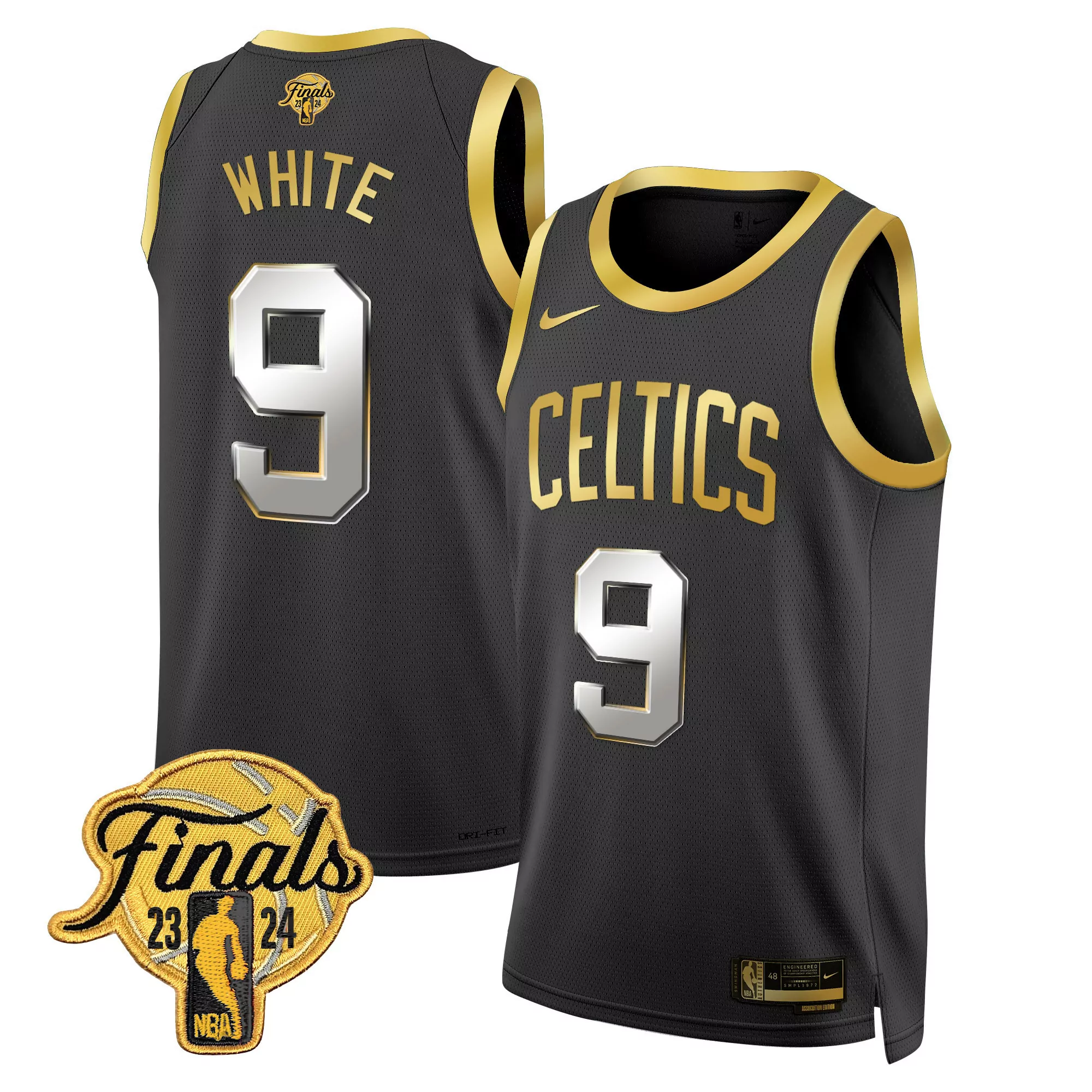 derrick white black gold mens boston celtics 2024 finals patch swingman jersey all stitched