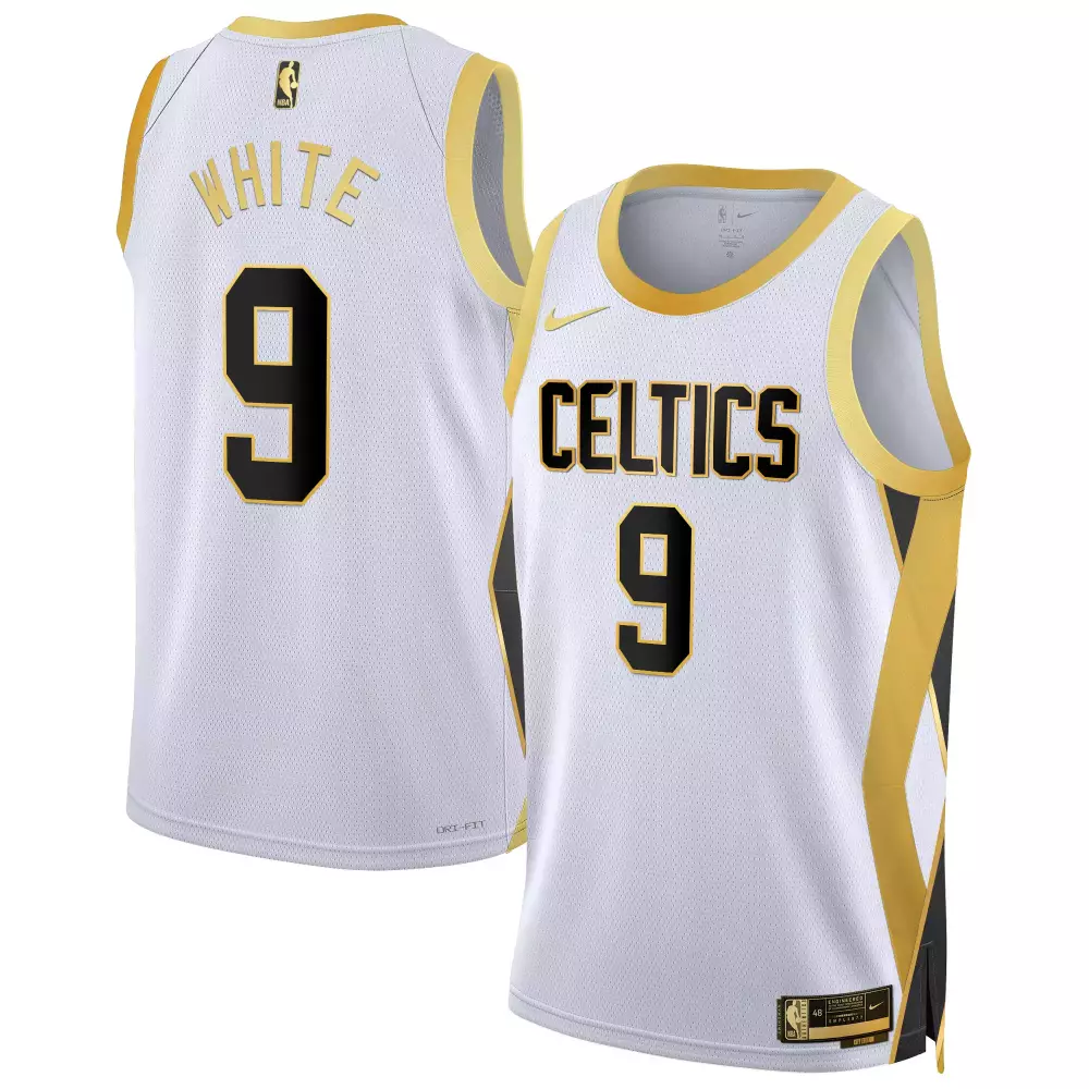 derrick white white gold mens boston celtics 2024 finals patch swingman jersey v2 all stitched