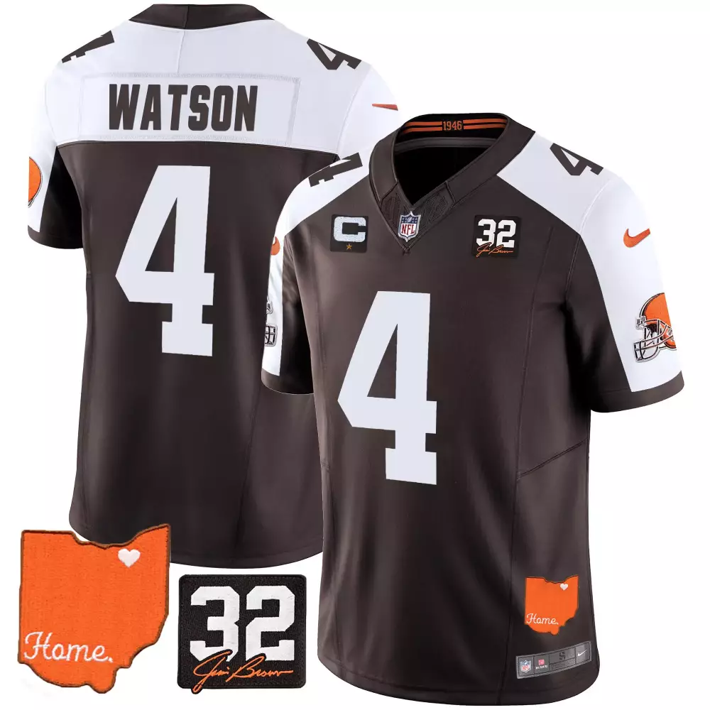 Deshaun Watson Men's Cleveland Browns Jersey | Stitched Jim Brown Memorial Patch | Alternate Style | For Men, Women & Youth