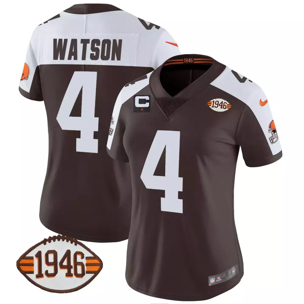 Deshaun Watson Women's Cleveland Browns Gold Jersey | Stitched Jim Brown Memorial Patch | Alternate Style | For Men, Women & Youth