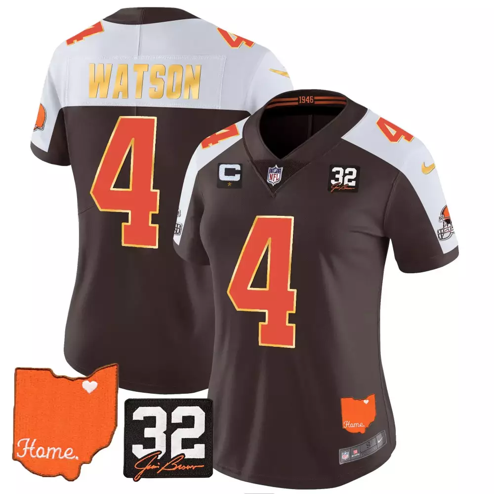 Deshaun Watson Women's Cleveland Browns Gold Jersey | Stitched Jim Brown Memorial Patch | Alternate Style | For Men, Women & Youth