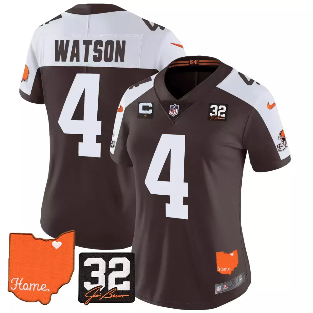 Deshaun Watson Women's Cleveland Browns Gold Jersey | Stitched Jim Brown Memorial Patch | Alternate Style | For Men, Women & Youth