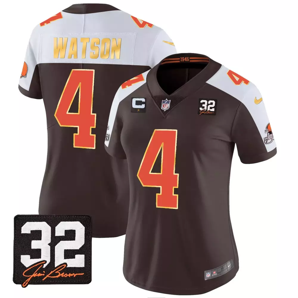 deshaun watson alternate womens cleveland browns 32 jim brown memorial home patch jersey v3 all stitched