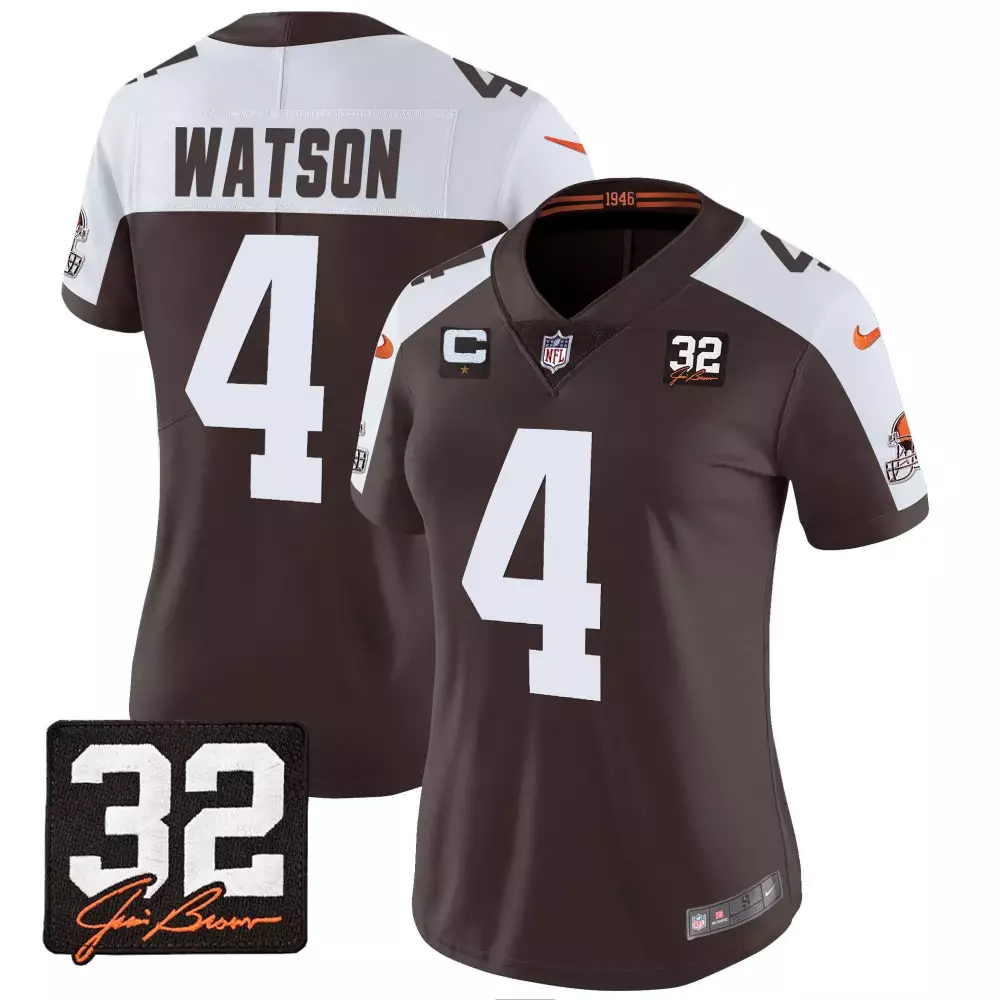 deshaun watson alternate womens cleveland browns 32 jim brown memorial home patch jersey v3 all stitched
