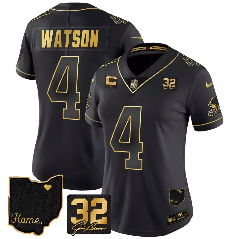 Deshaun Watson Black Gold Women's Cleveland Browns Jersey | Stitched Gold Memorial Home Patch | Stylish Fan Gear for Game Day | For Men, Women & Youth