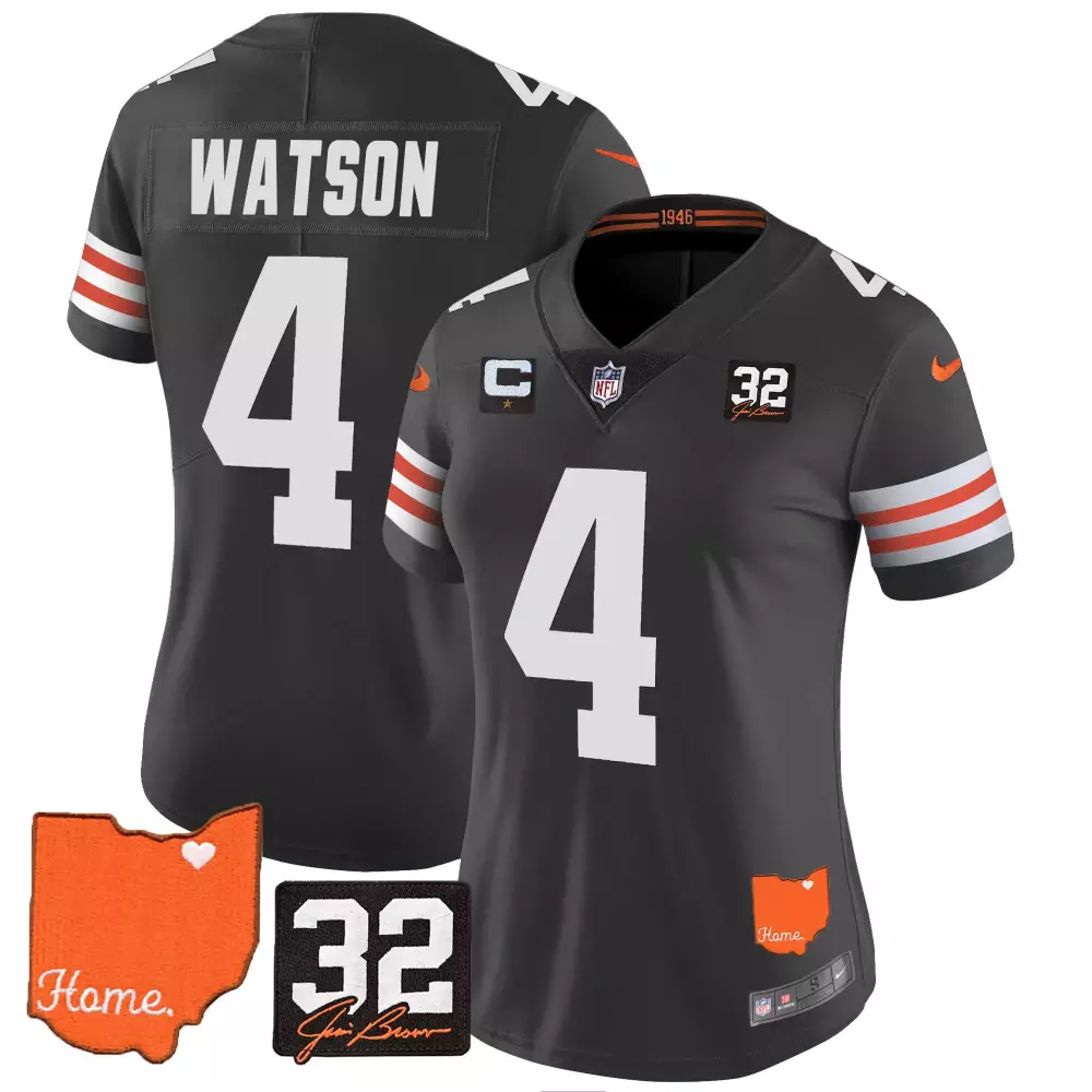 Deshaun Watson Women's Cleveland Browns Black Jersey | Stitched Jim Brown Memorial Home Patch | For Men, Women & Youth