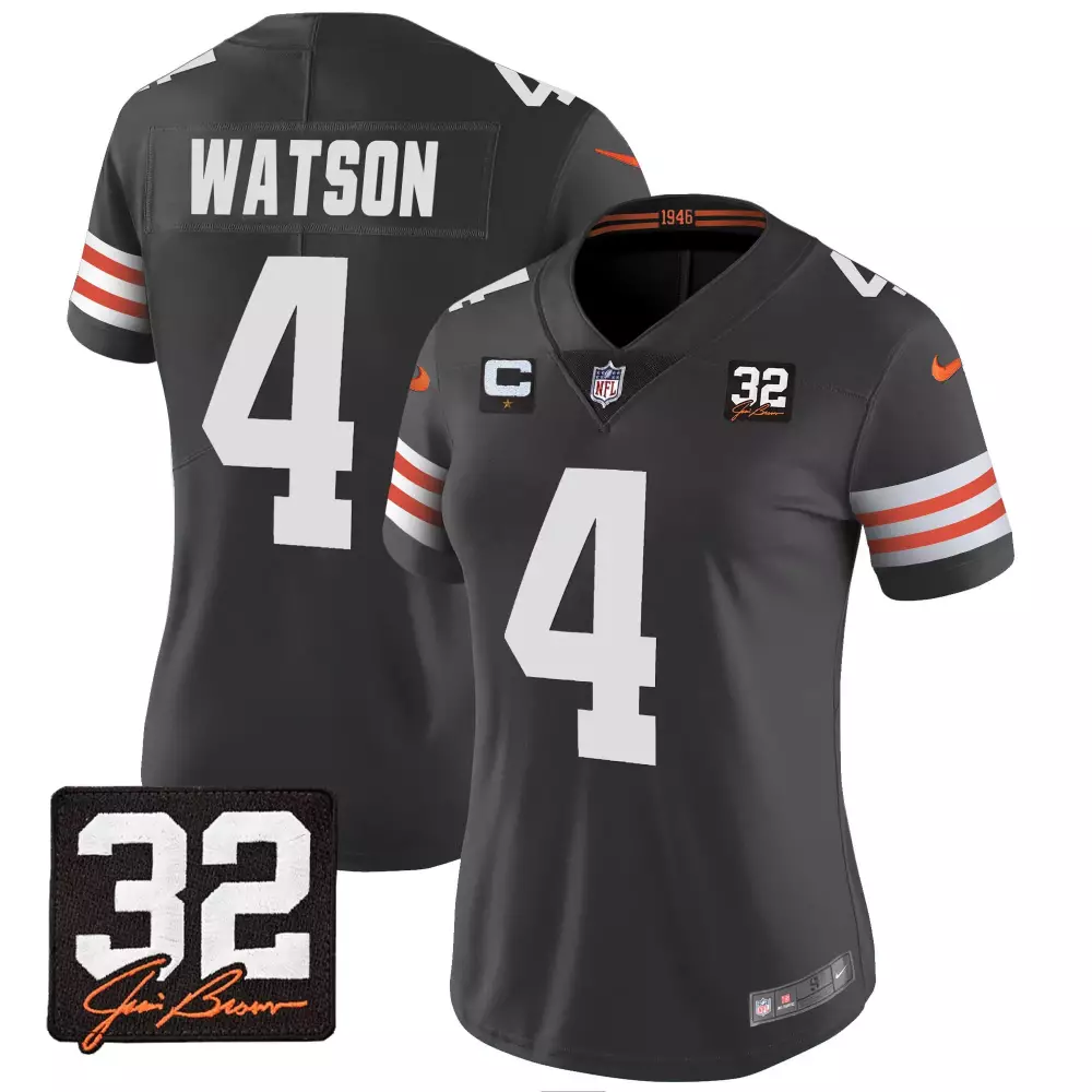 deshaun watson black womens cleveland browns 32 jim brown memorial patch jersey all stitched