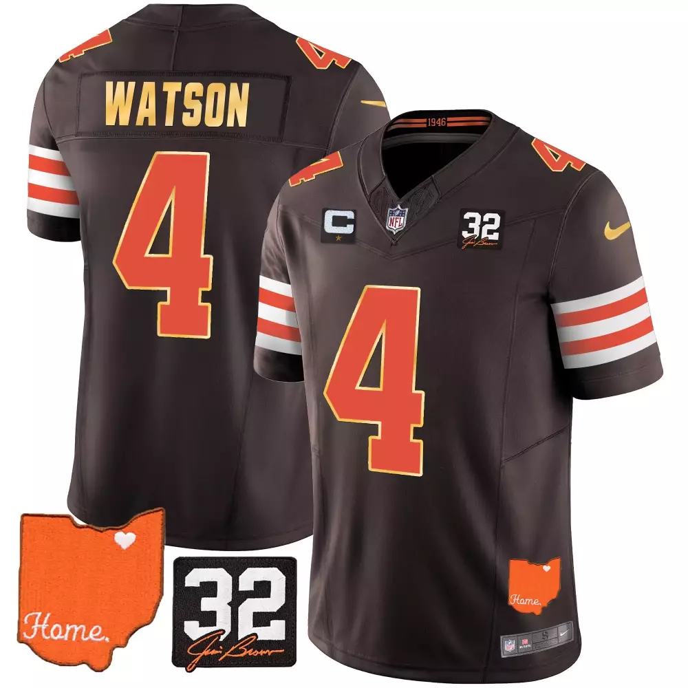 deshaun watson black womens cleveland browns 32 jim brown memorial patch jersey all stitched