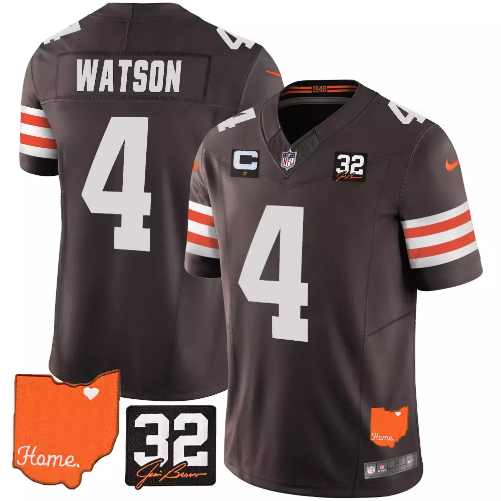 deshaun watson black womens cleveland browns 32 jim brown memorial patch jersey all stitched