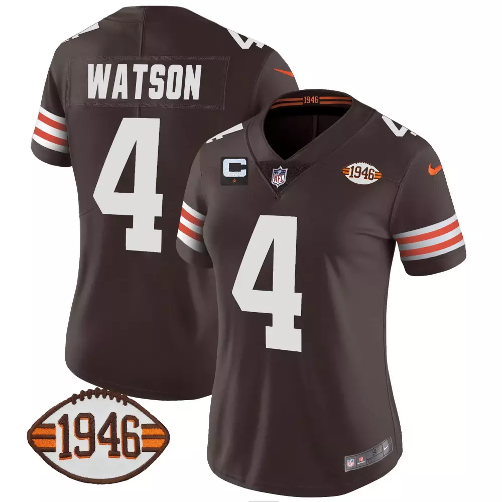 deshaun watson brown womens cleveland browns 1946 75th anniversary patch jersey all stitched