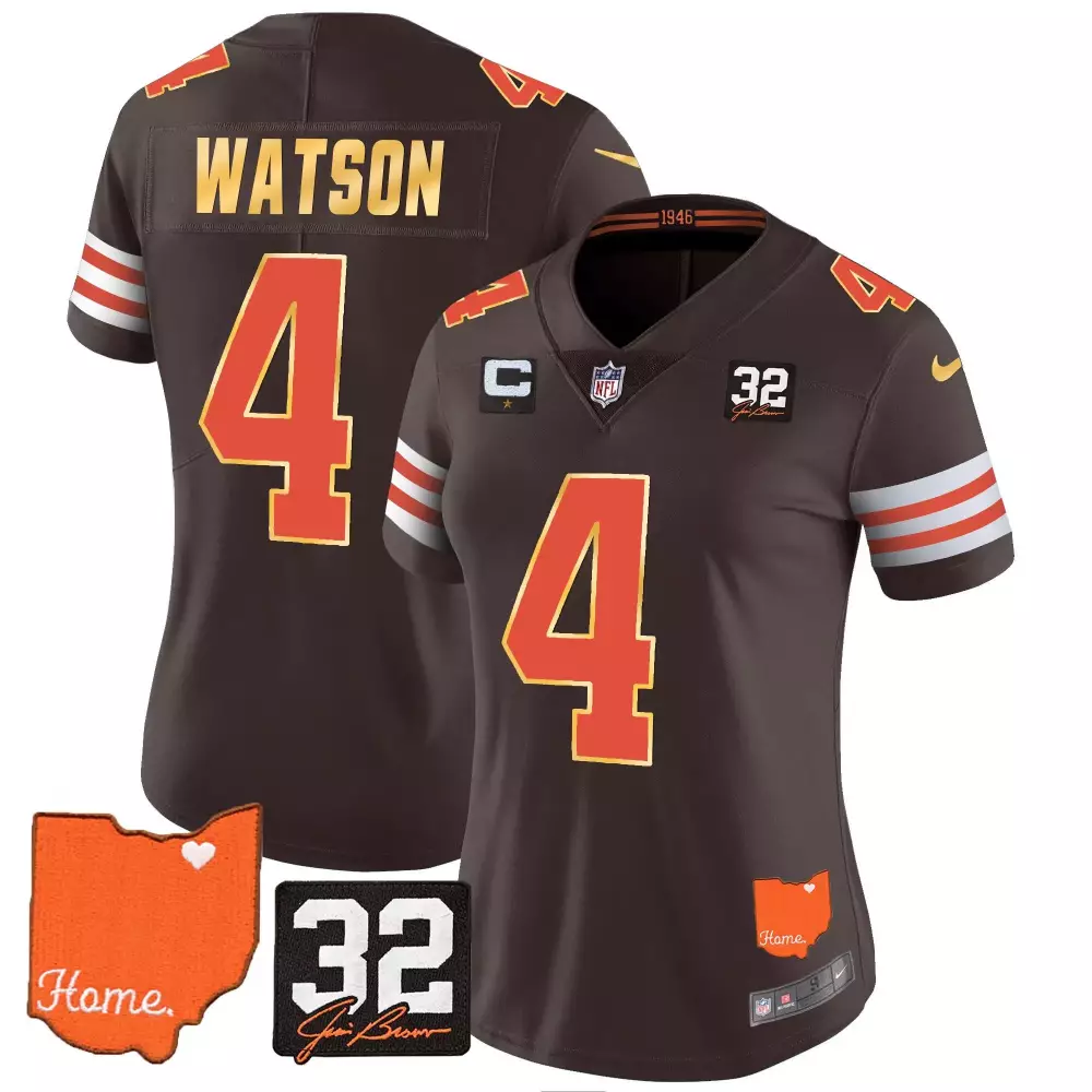 deshaun watson brown womens cleveland browns 1946 75th anniversary patch jersey all stitched