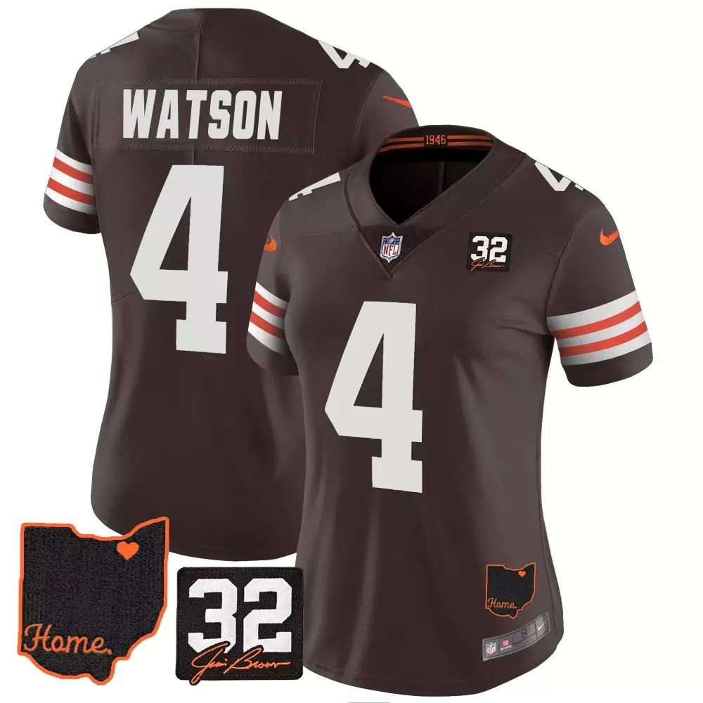 deshaun watson brown womens cleveland browns 1946 75th anniversary patch jersey all stitched