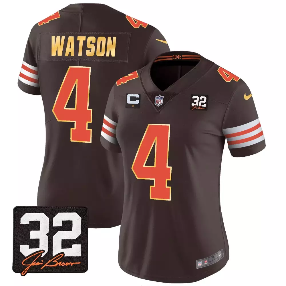 deshaun watson brown womens cleveland browns 1946 75th anniversary patch jersey all stitched