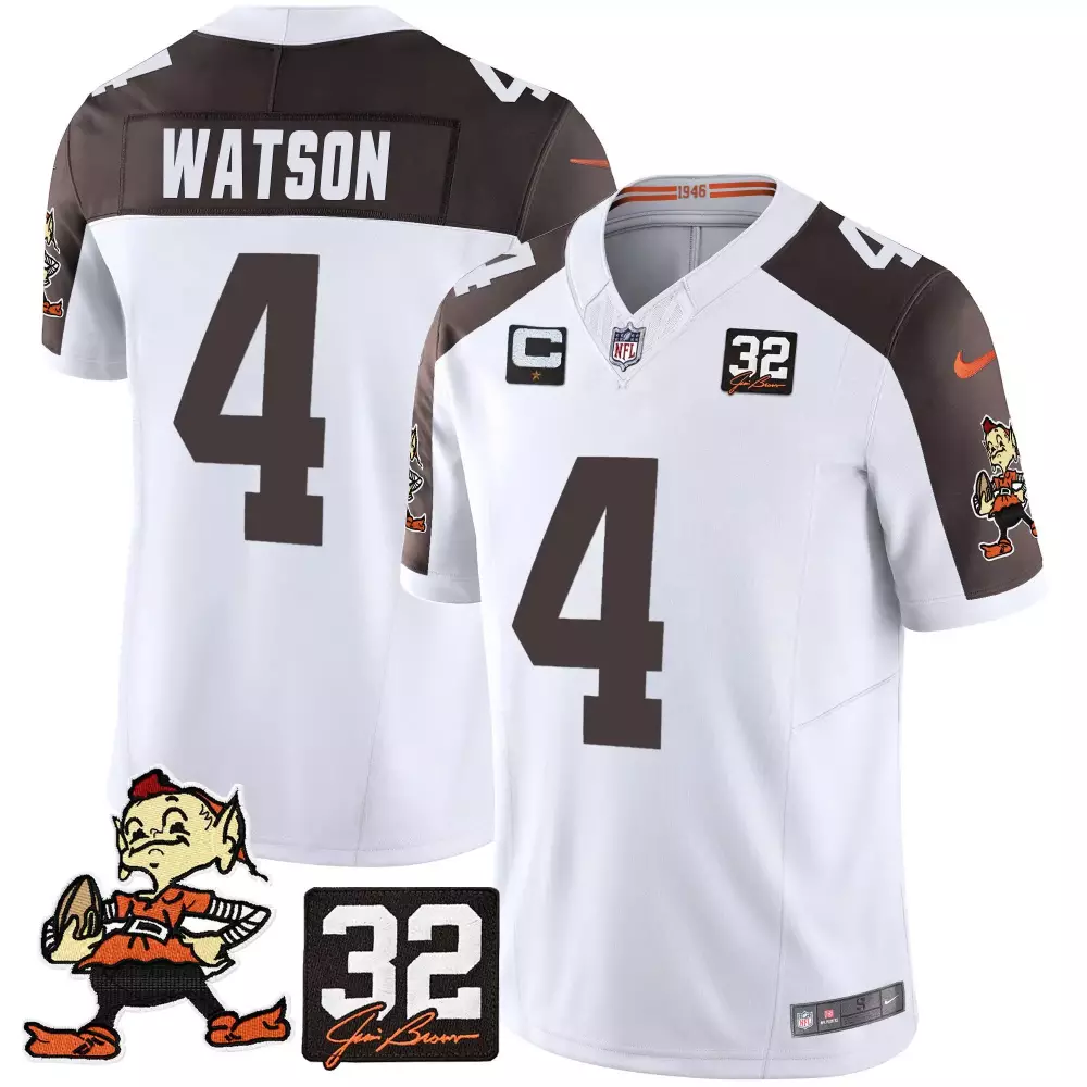 Deshaun Watson Cleveland Browns 32 Jim Brown Memorial Patch Jersey | Vapor Limited Edition | Stitched Fan Gear for Men, Women & Youth