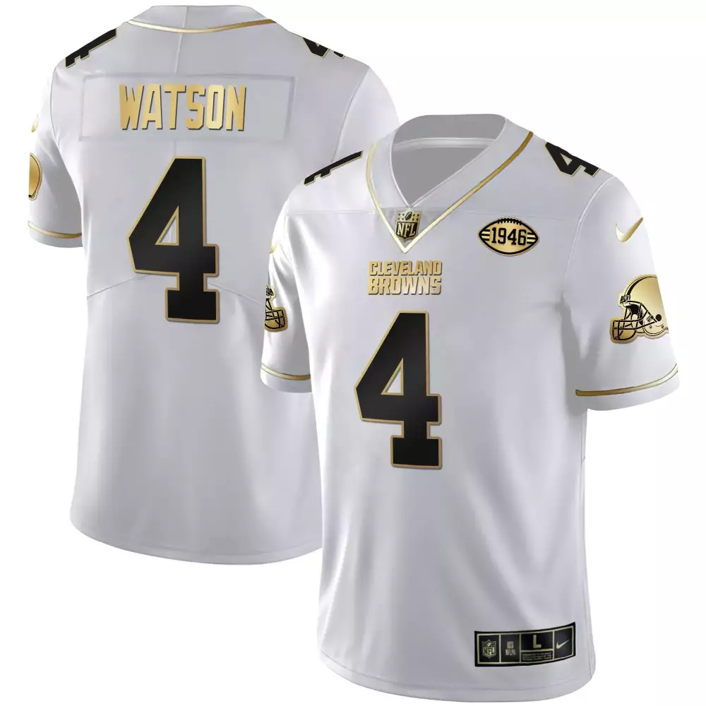 deshaun watson white gold womens cleveland browns 32 jim brown memorial home patch gold jersey all stitched