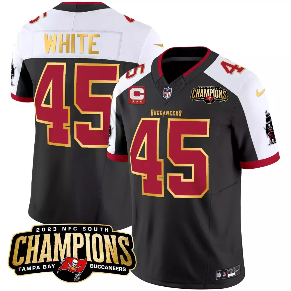 devin white black alternate mens tampa bay buccaneers 2023 nfc south champions patch gold trim vapor jersey all stitched