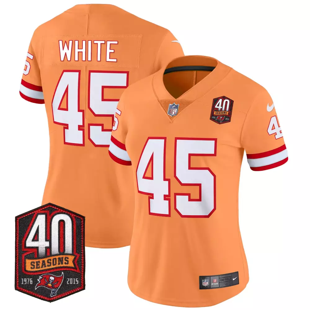 devin white orange womens tampa bay buccaneers 40th season patch vapor limited jersey all stitched