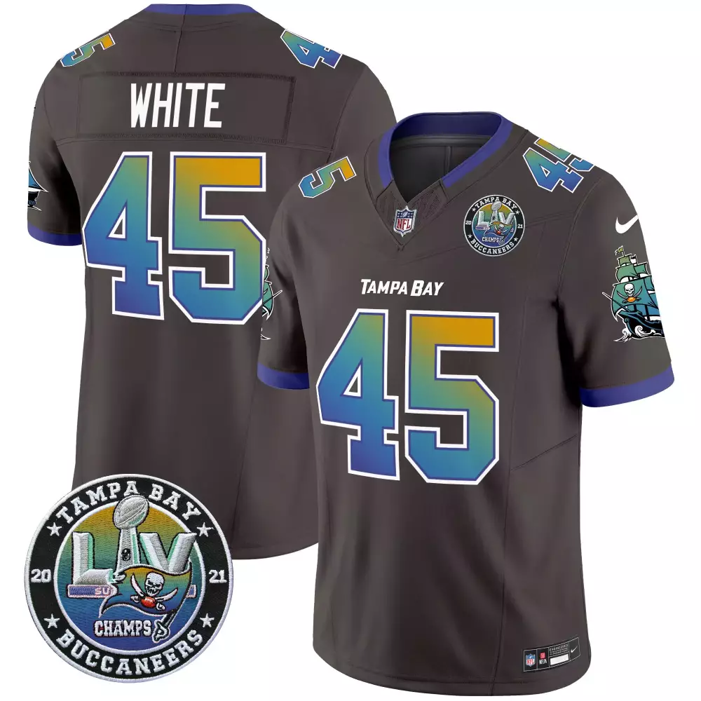 devin white pewter mens tampa bay buccaneers 2023 nfc south champions patch vapor jersey all stitched
