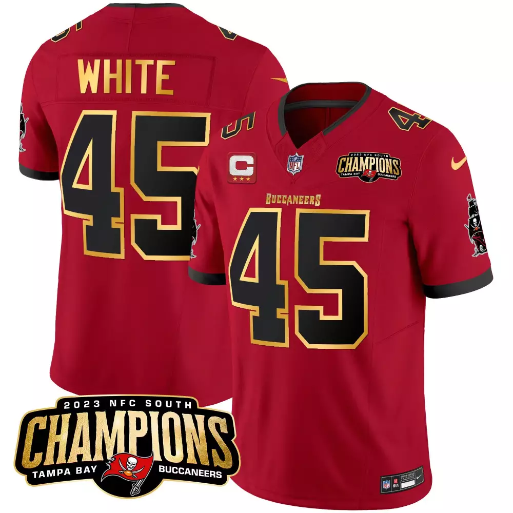 devin white red mens tampa bay buccaneers 2023 nfc south champions patch game jersey all stitched