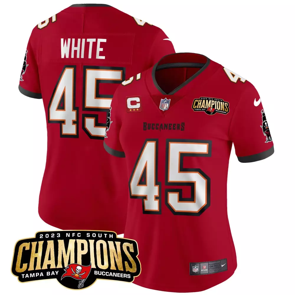 devin white red womens tampa bay buccaneers 2023 nfc south champions patch vapor jersey all stitched