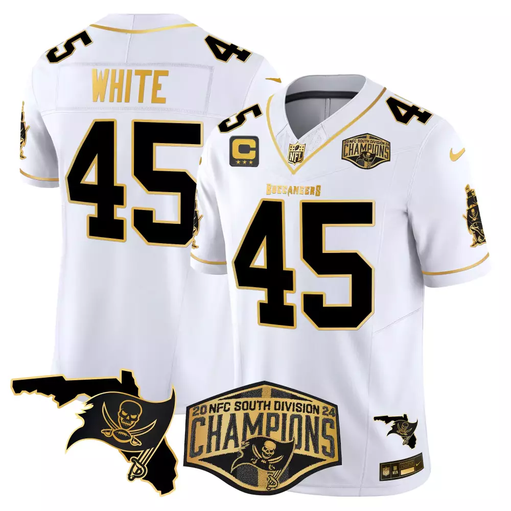 devin white white gold mens tampa bay buccaneers 2024 nfc south division champions patch gold vapor limited jersey all s