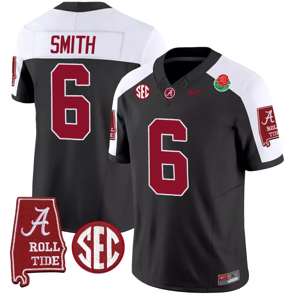 devonta smith black alternate mens alabama crimson tide rose bowl patch vapor jersey all stitched