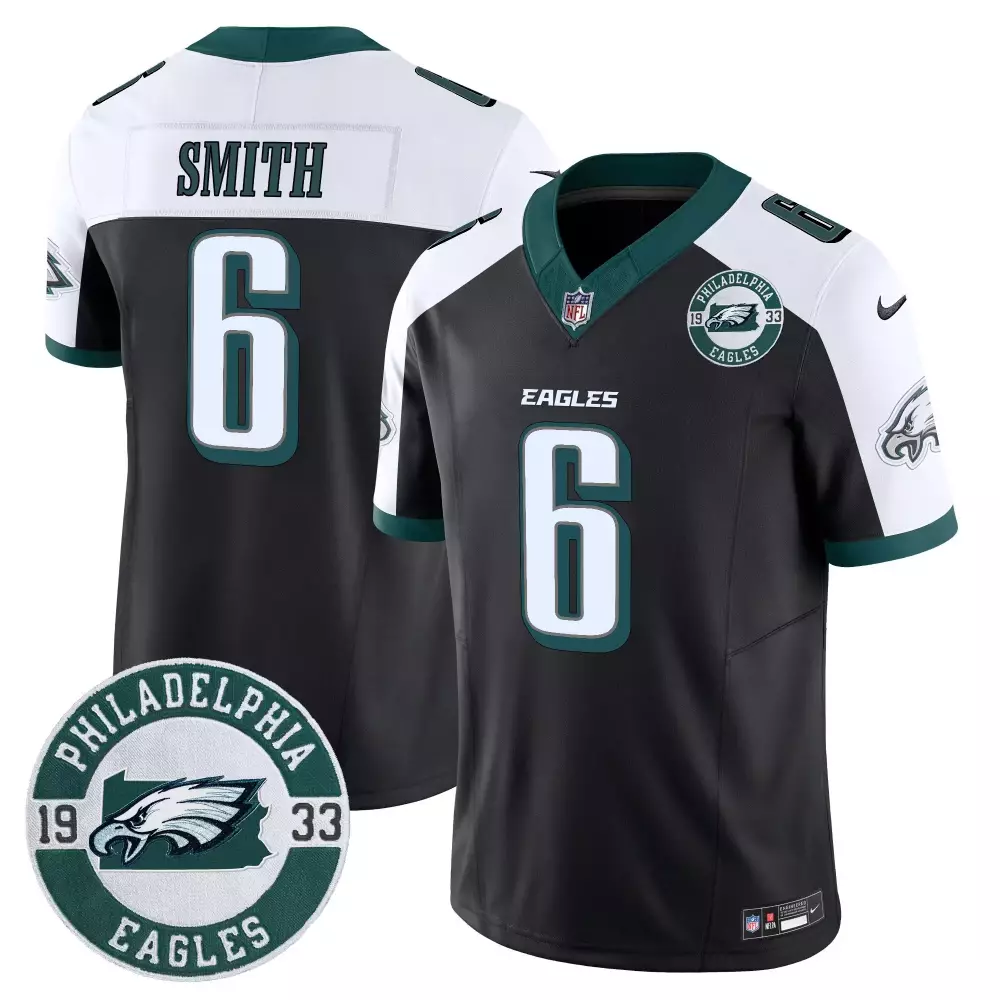 devonta smith black alternate mens philadelphia eagles 2024 vapor limited jersey est 1933 patch all stitched