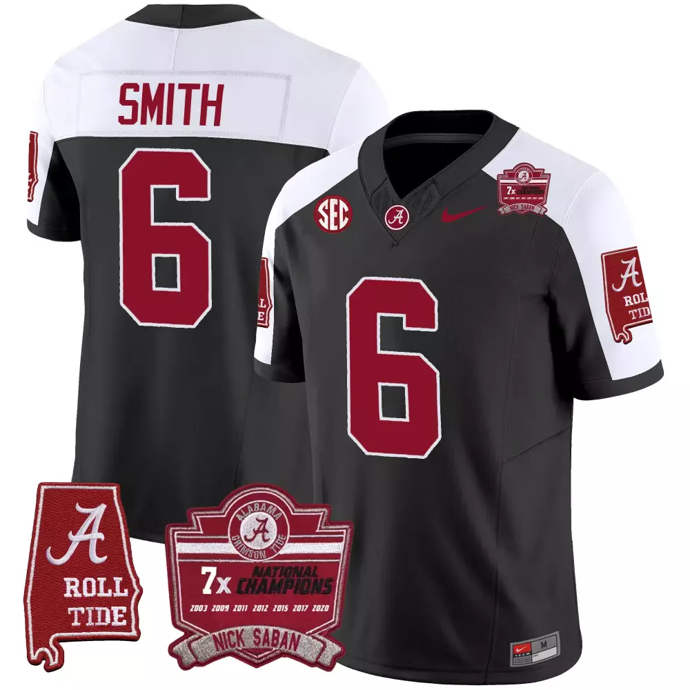 devonta smith black alternate youths alabama crimson tide nick saban 7x champions patch vapor jersey all stitched