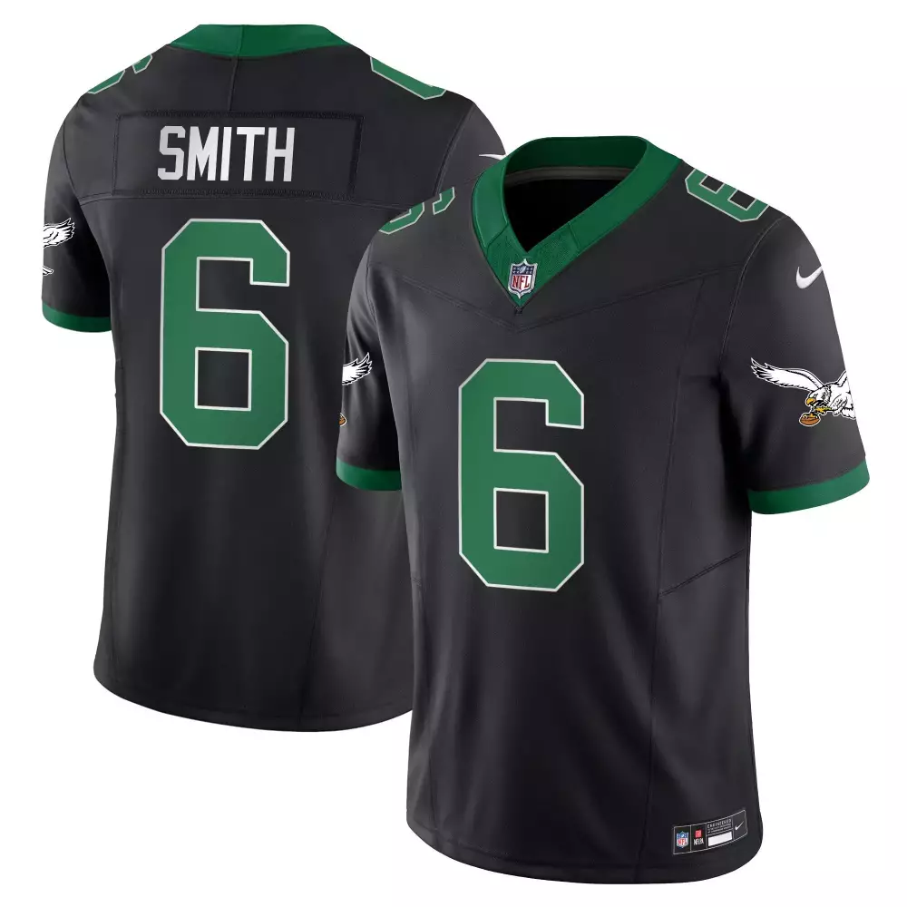 devonta smith black mens philadelphia eagles kelly green super bowl lix patch vapor limited jersey all stitched