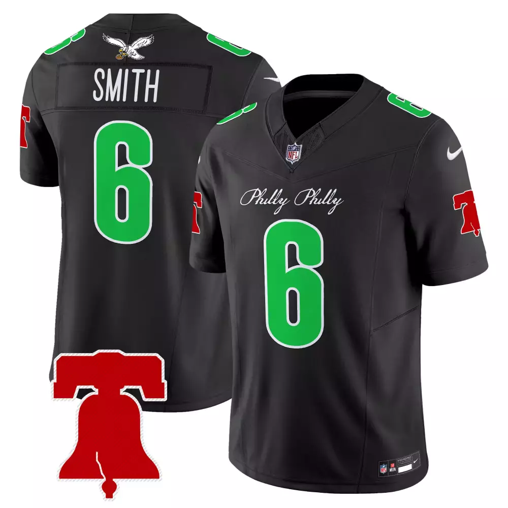 devonta smith black mens philadelphia eagles kelly green super bowl lix patch vapor limited jersey all stitched