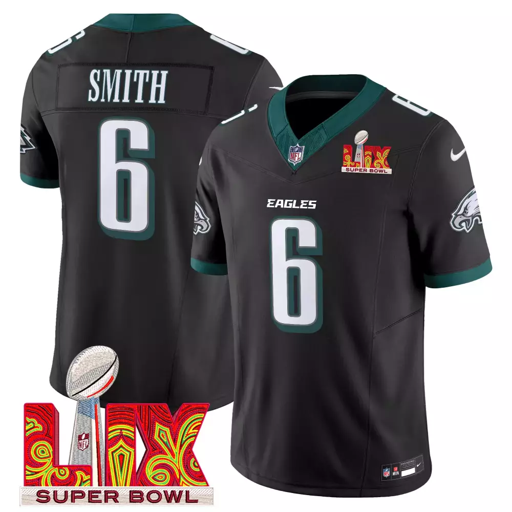 devonta smith black mens philadelphia eagles kelly green super bowl lix patch vapor limited jersey all stitched