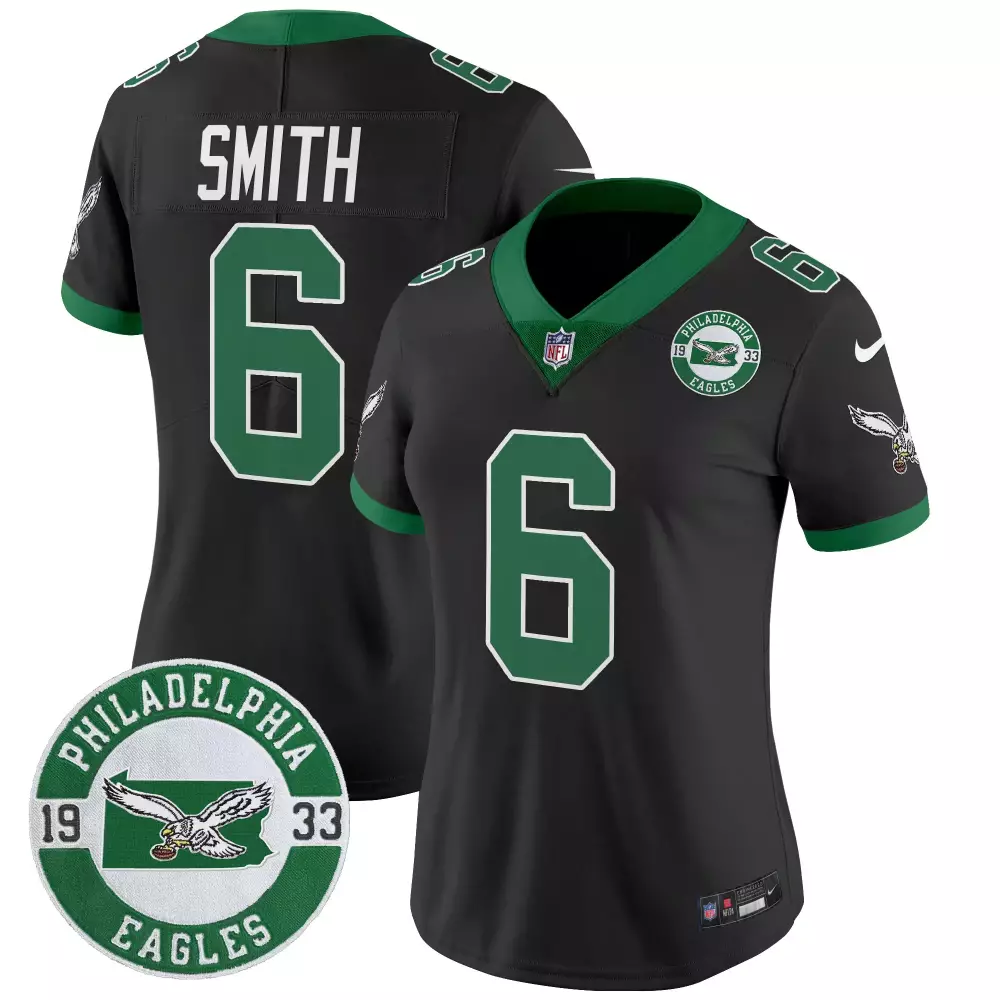 devonta smith black womens philadelphia eagles 2024 throwback vapor limited jersey est 1933 patch all stitched