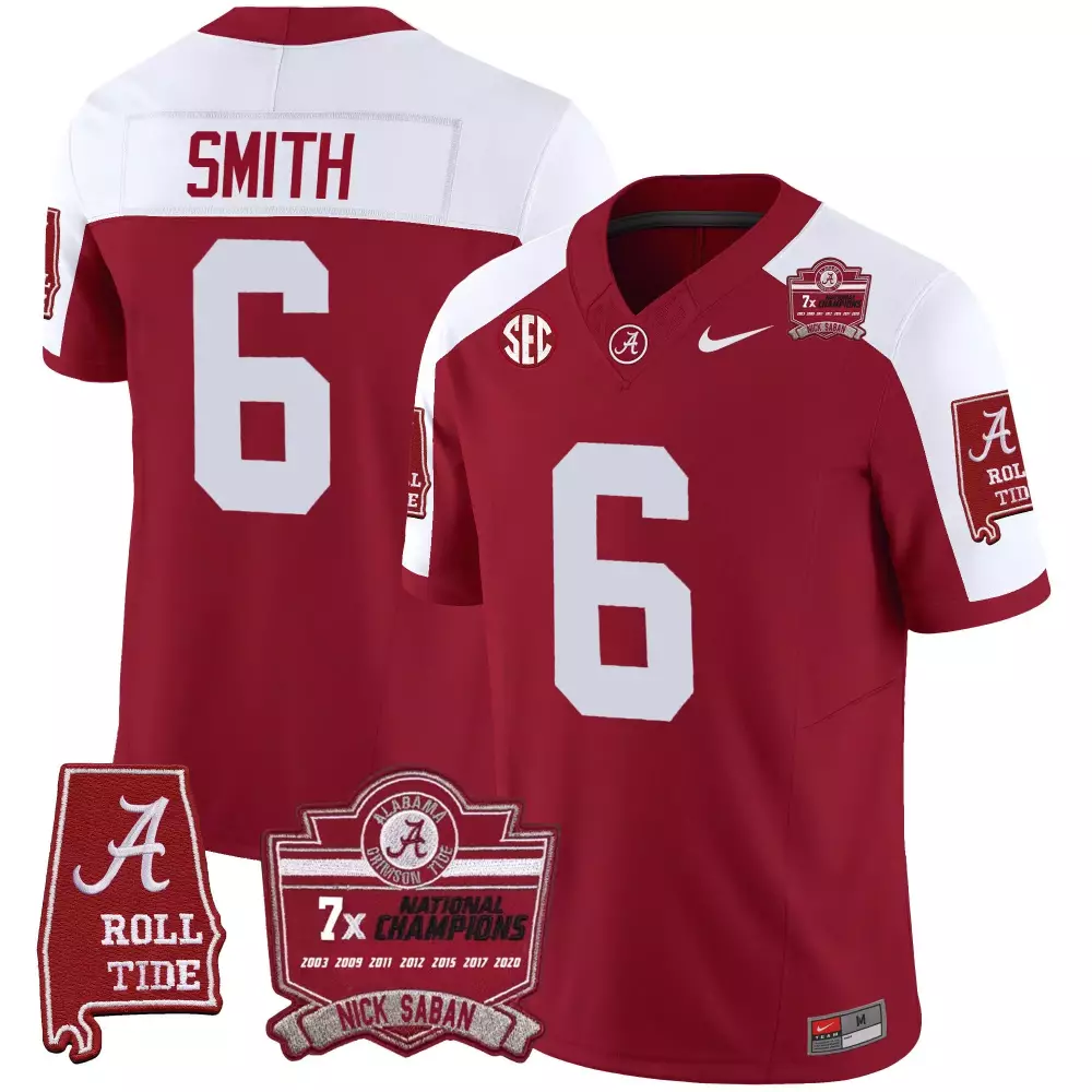 devonta smith crimson alternate mens alabama crimson tide nick saban 7x champions patch vapor jersey all stitched