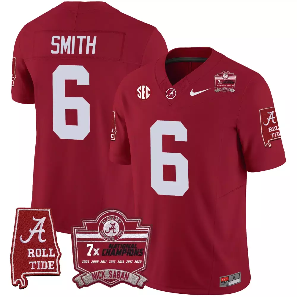 devonta smith crimson youths alabama crimson tide nick saban 7x champions patch gold trim jersey all stitched
