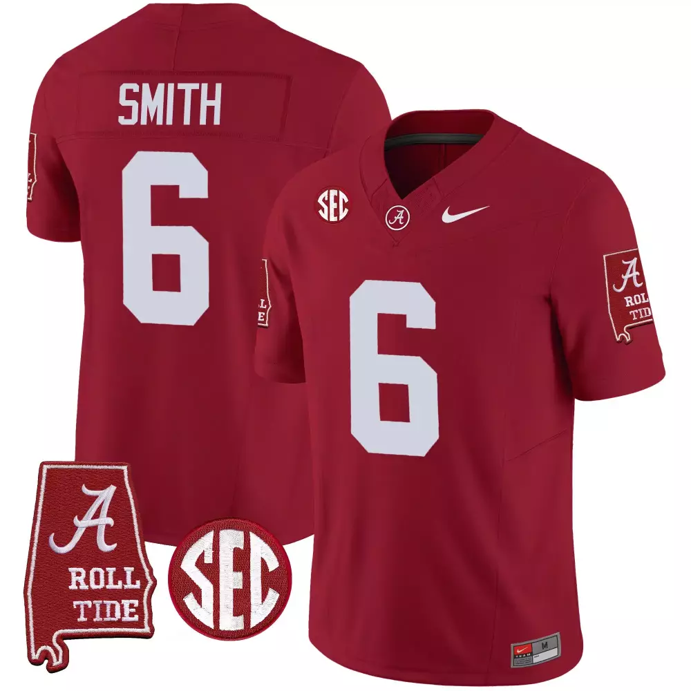 devonta smith crimson youths alabama crimson tide nick saban 7x champions patch gold trim jersey all stitched