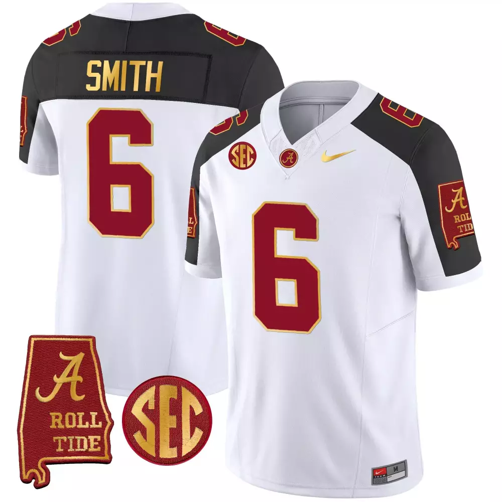 devonta smith crimson youths alabama crimson tide nick saban 7x champions patch gold trim jersey all stitched