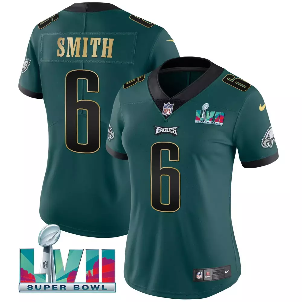 Devonta Smith Eagles Midnight Green Gold Trim Women's Jersey | Stitched Super Bowl LVII Gear | For Women & Youth