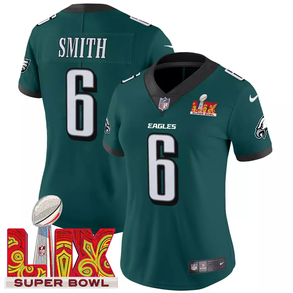 devonta smith midnight green womens philadelphia eagles super bowl lix patch vapor limited jersey all stitched