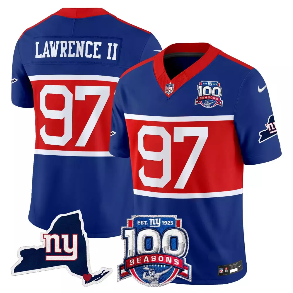 Dexter Lawrence II Royal Century Red Jersey | Vapor Commemorative Edition for New York Giants Fans | All Stitched | For Men, Women & Youth