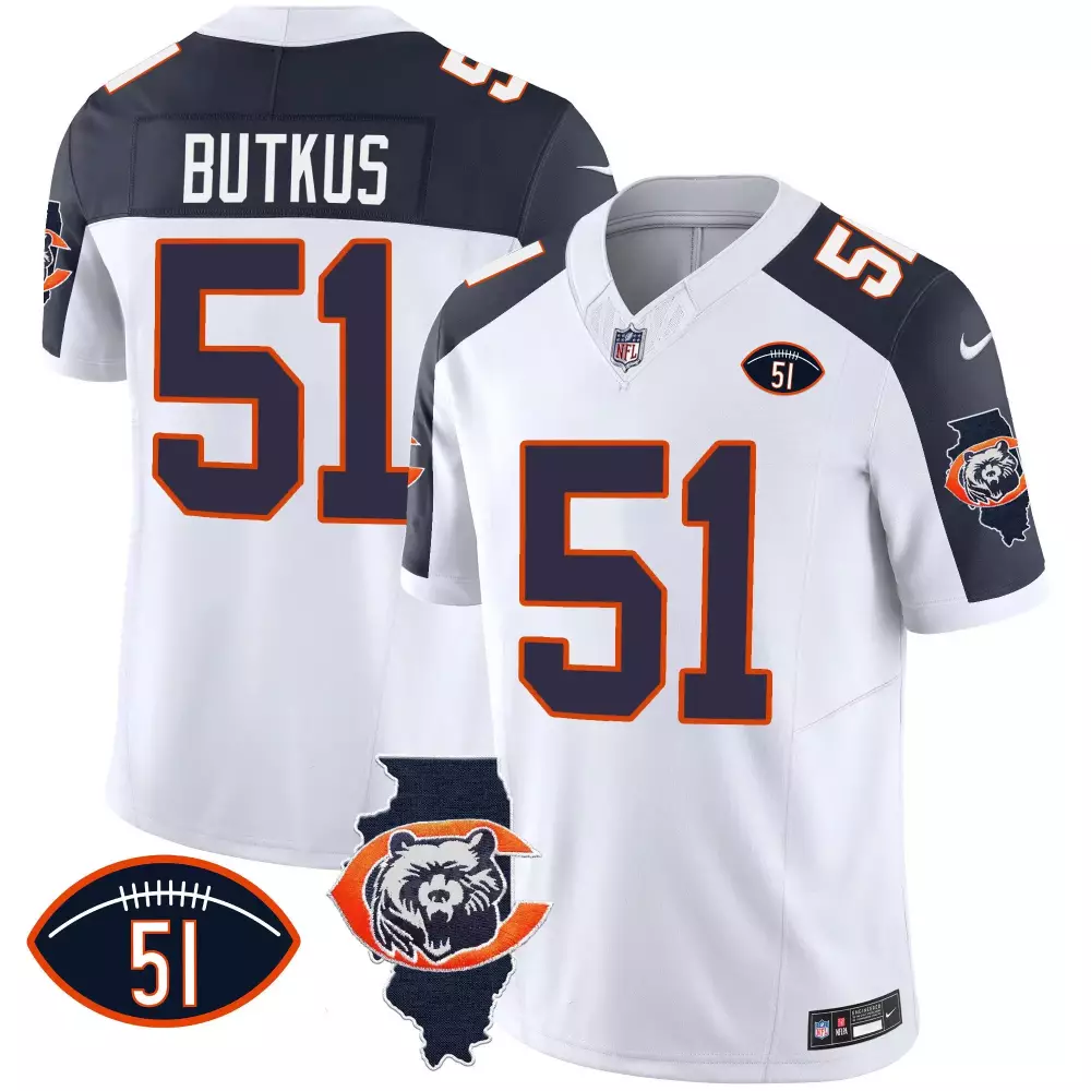 dick butkus inverted mens chicago bears throwback illinois patch vapor jersey all stitched