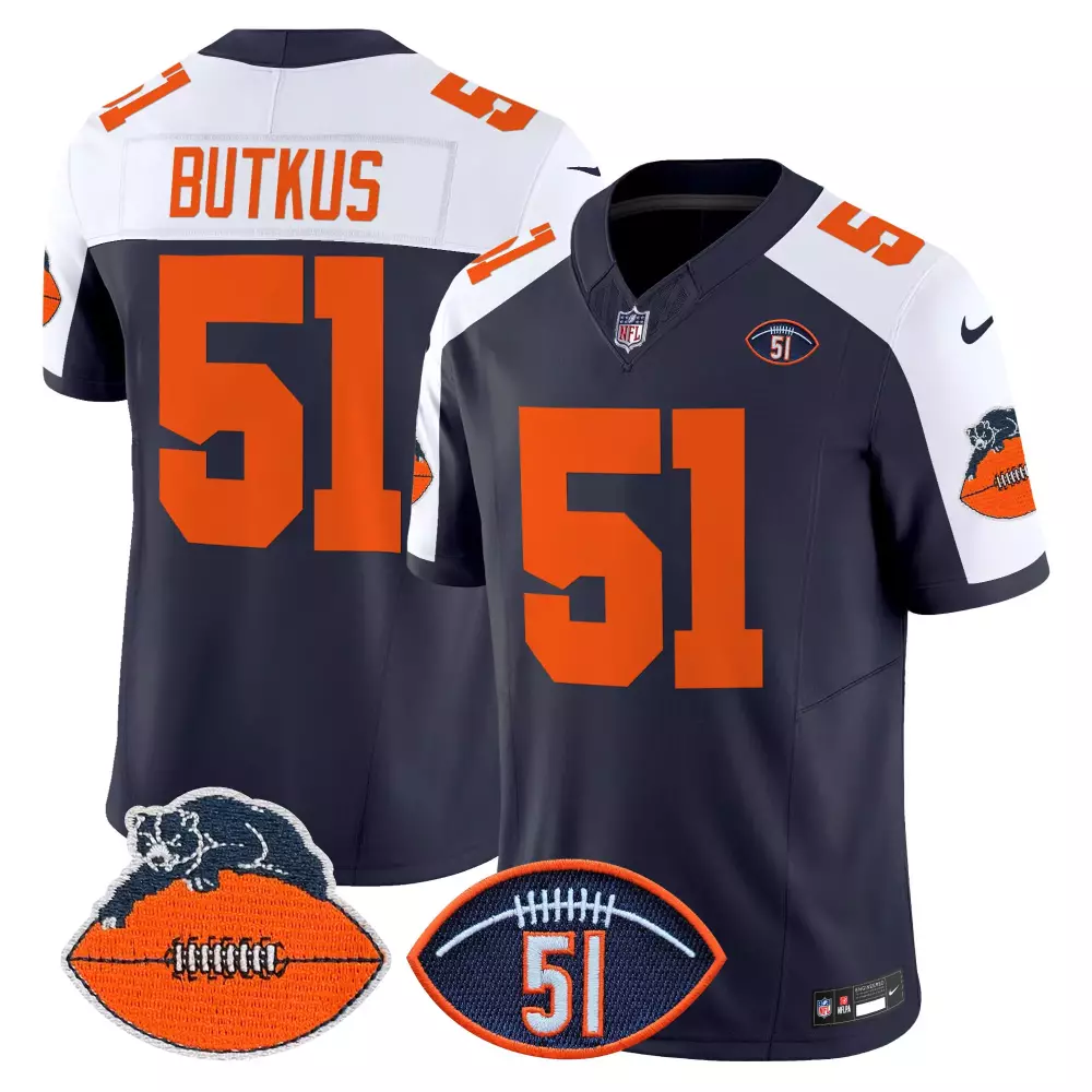 dick butkus inverted mens chicago bears throwback illinois patch vapor jersey all stitched