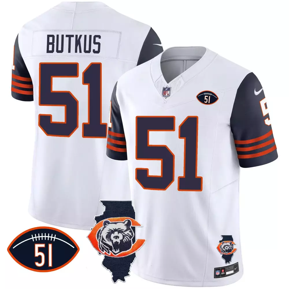 dick butkus navy sleeves mens chicago bears throwback illinois patch vapor jersey all stitched