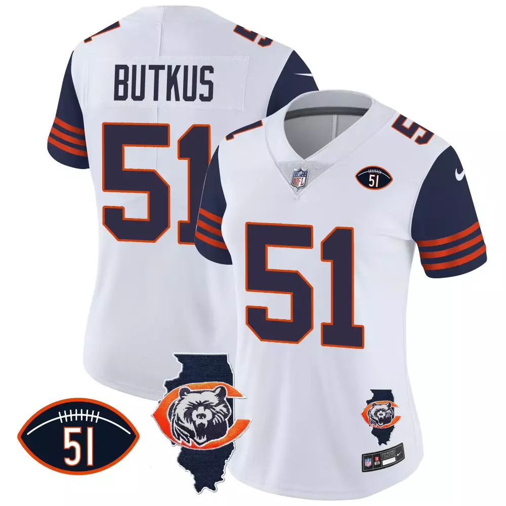 dick butkus navy sleeves mens chicago bears throwback illinois patch vapor jersey all stitched