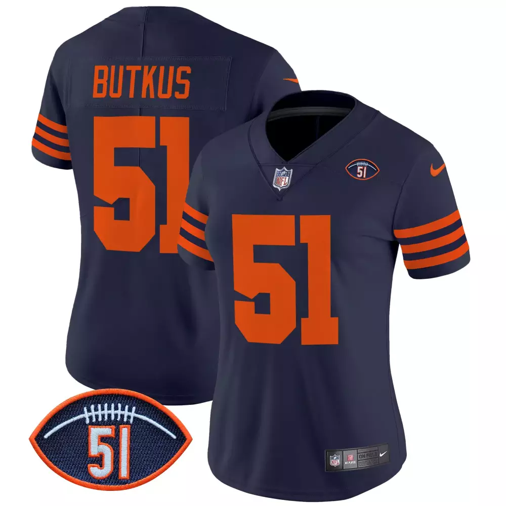 dick butkus navy sleeves mens chicago bears throwback illinois patch vapor jersey all stitched